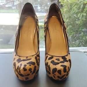 Jessica Simpson Tan and Black Leopard Heels
